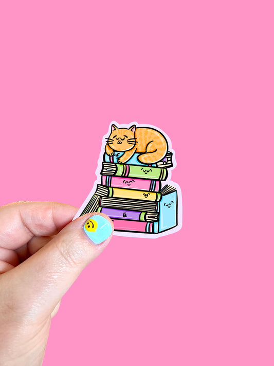 Cat Bookstack Vinyl Sticker