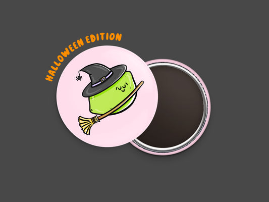 Witch Lime Button Fridge Magnet
