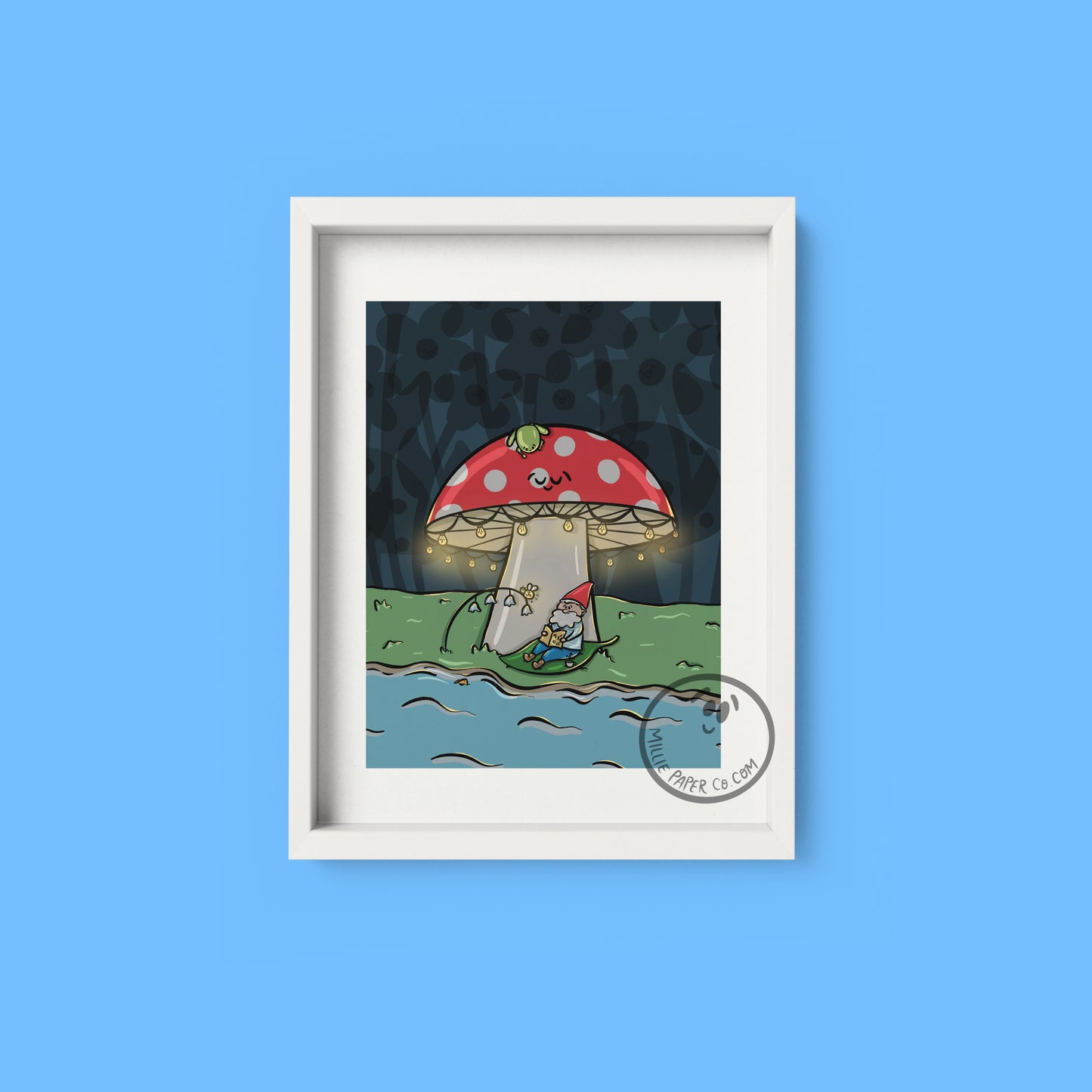 Reading Under the Musroom Light Art Print