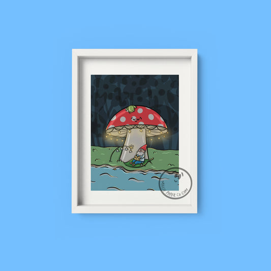 Reading Under the Musroom Light Art Print