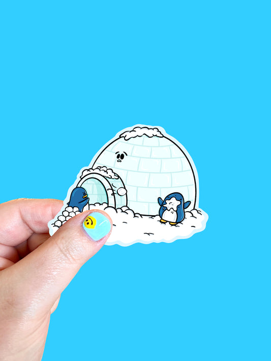 Snowball Fight Penguins Vinyl Sticker