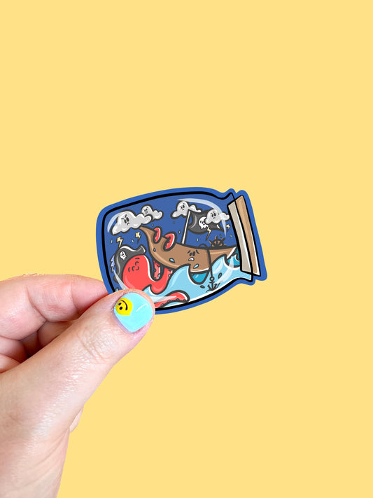 Pirate Ship in a Bottle Vinyl Sticker